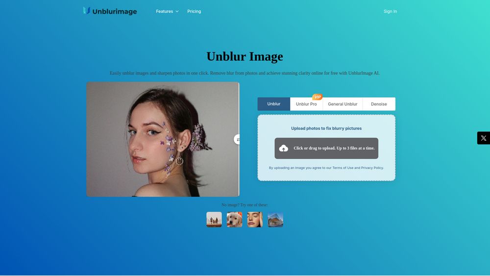 Screenshot of Unblurimage AI