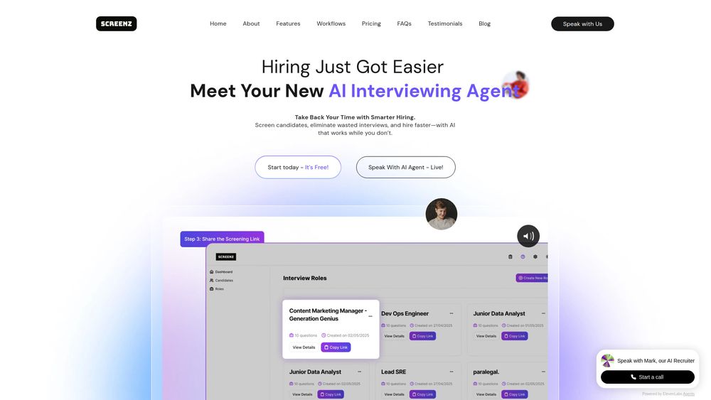 Screenshot of Screenz Live AI Recruiter Interviews