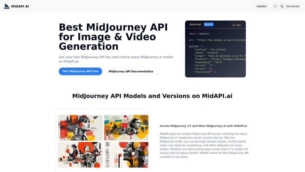 Screenshot of MidJourney API (Unofficial)
