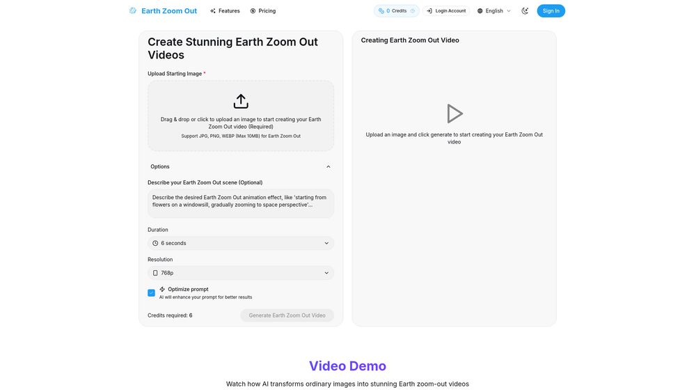 Screenshot of Earth Zoom Out AI
