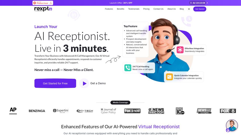 Screenshot of Rexpt - AI Receptionist Service