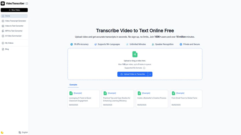 Screenshot of Video Transcriber AI