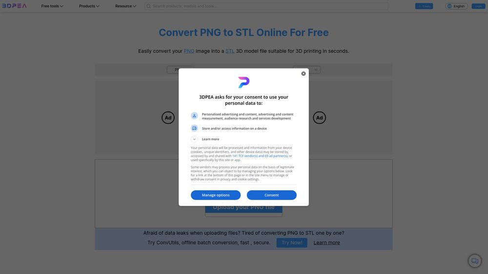 Screenshot of PNG to STL Converter – 3DPEA
