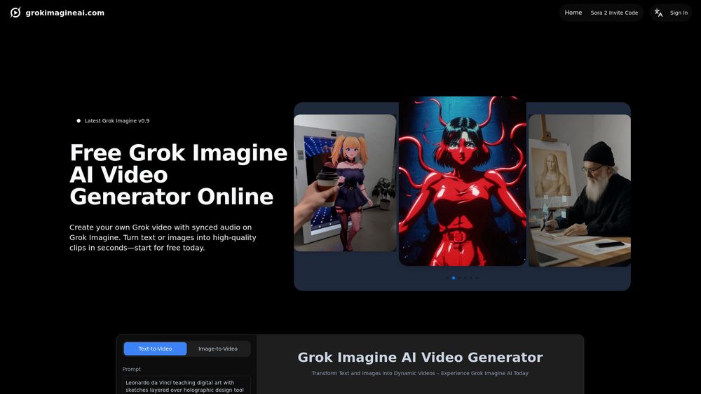Screenshot of GrokImagineAI.com:Free AI Image & Video Generator With Grok Imagine