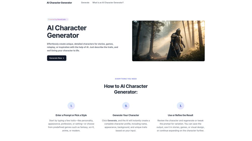 Screenshot of AI Character Generator-