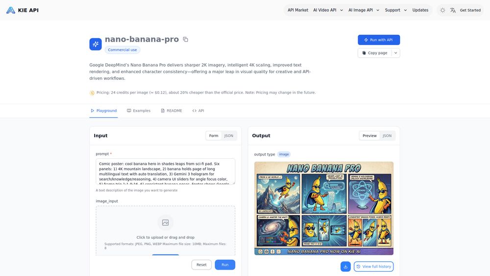 Screenshot of Nano Banana Pro API - Kie.ai Screenshot of Nano Banana Pro API - Kie.ai