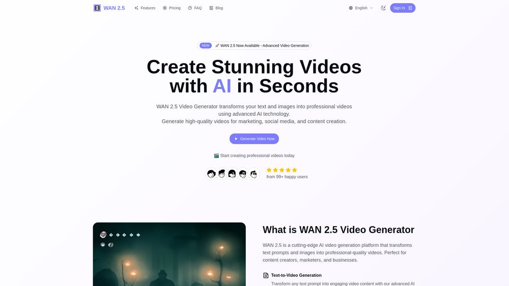 Screenshot of WAN 2.5 AI Video Generator