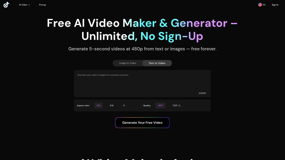 Screenshot of Free AI Video Maker & Generator
