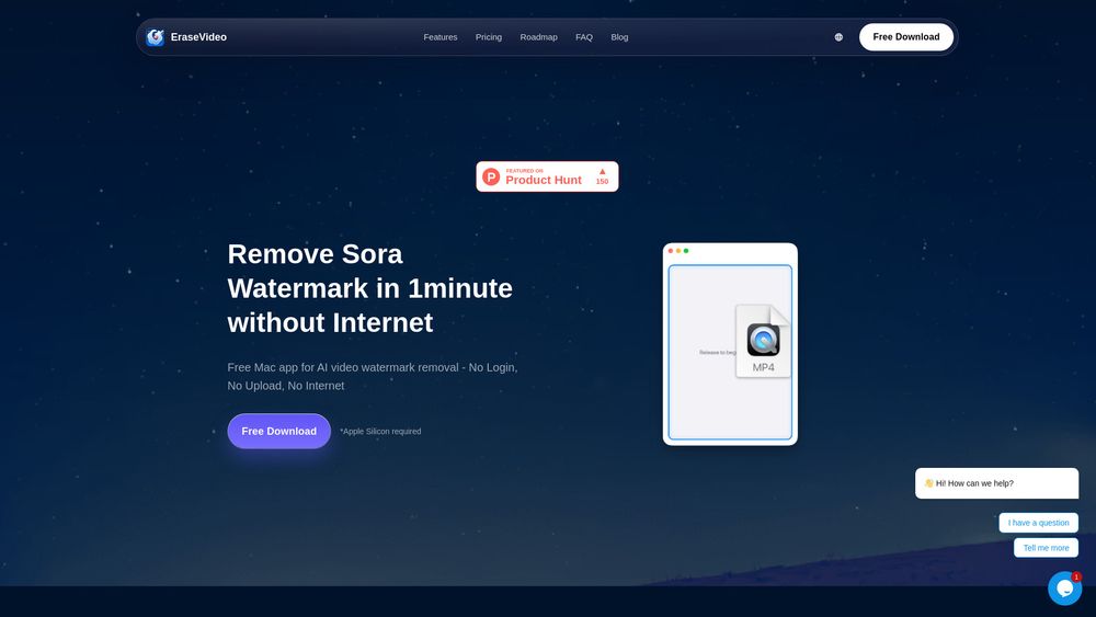 Screenshot of EraseVideo — The Best Way to Remove Sora Watermark on Mac