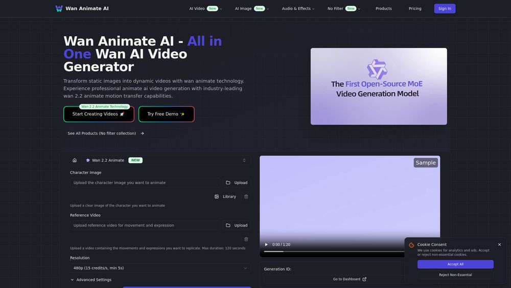 Screenshot of Wan Animate AI - Wan 2.2 Animate AI Video Generator