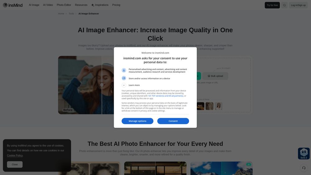 Screenshot of insMind AI Image Enhancer