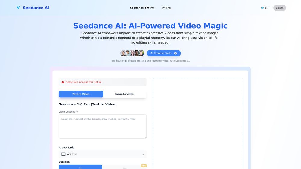 Screenshot of Seedance AI | seedanceai.app
