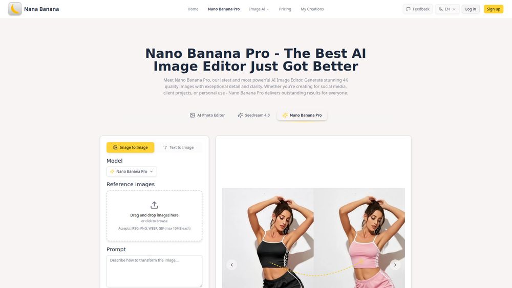 Screenshot of Nano Banana Pro - Next-Gen AI Image Editor with 4K Quality