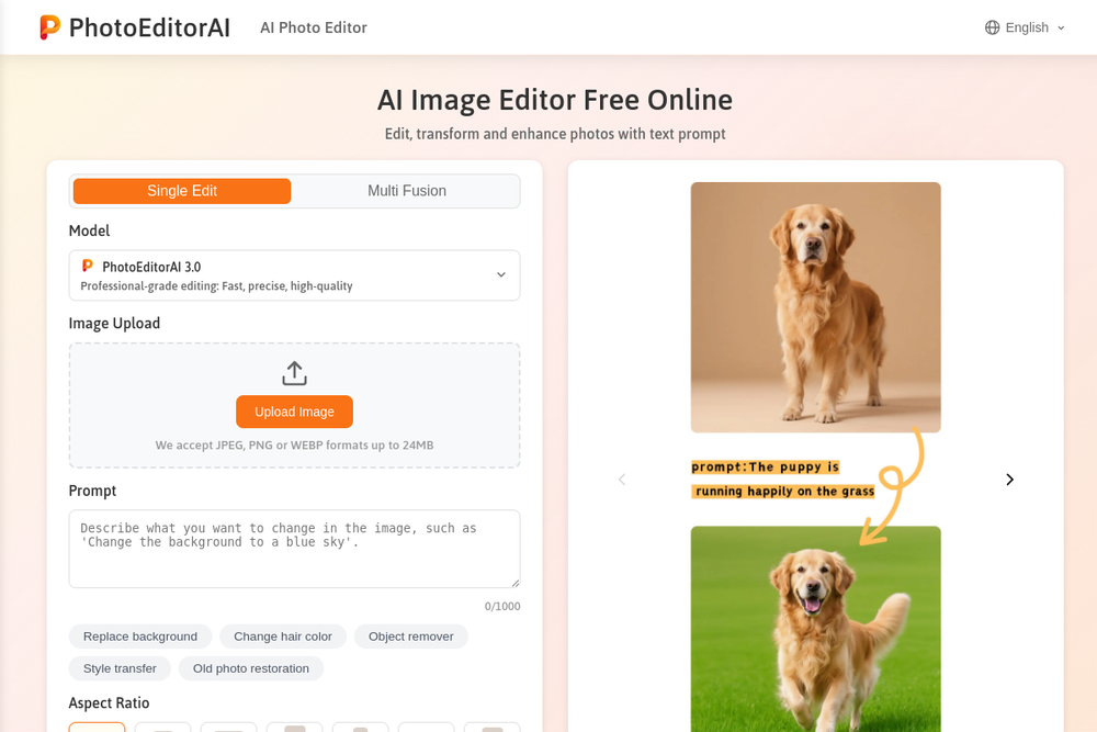 Screenshot of Free AI Photo Editor Online