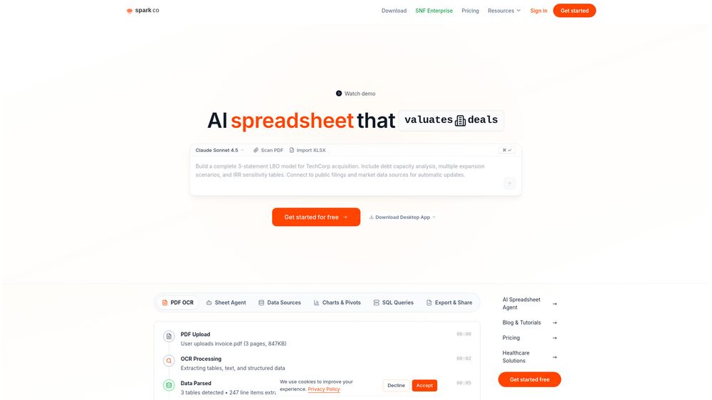 Screenshot of Sparkco AI Sheets