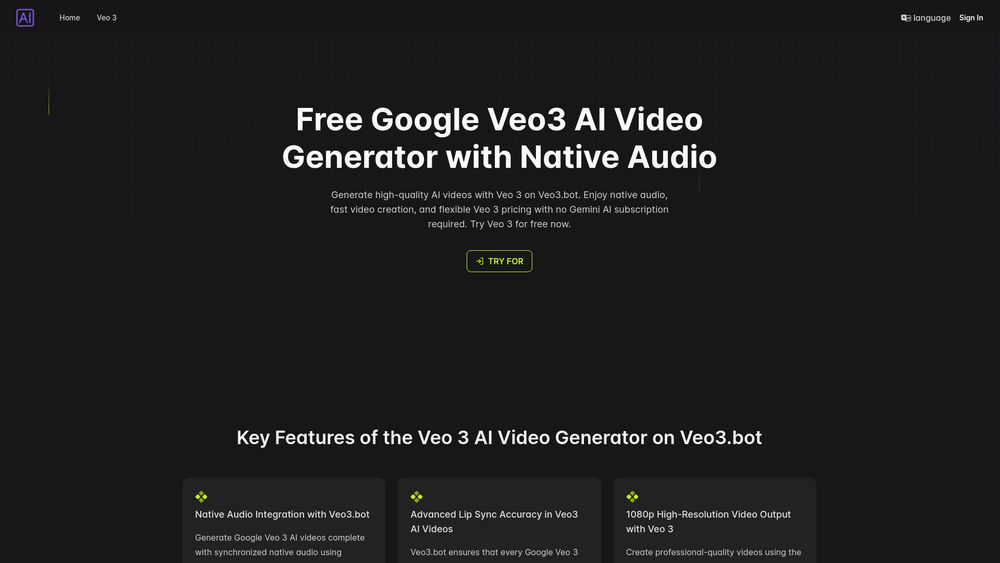 Screenshot of Veo3.bot: Free Access to Google Veo 3 AI Video Generation with Native Audio