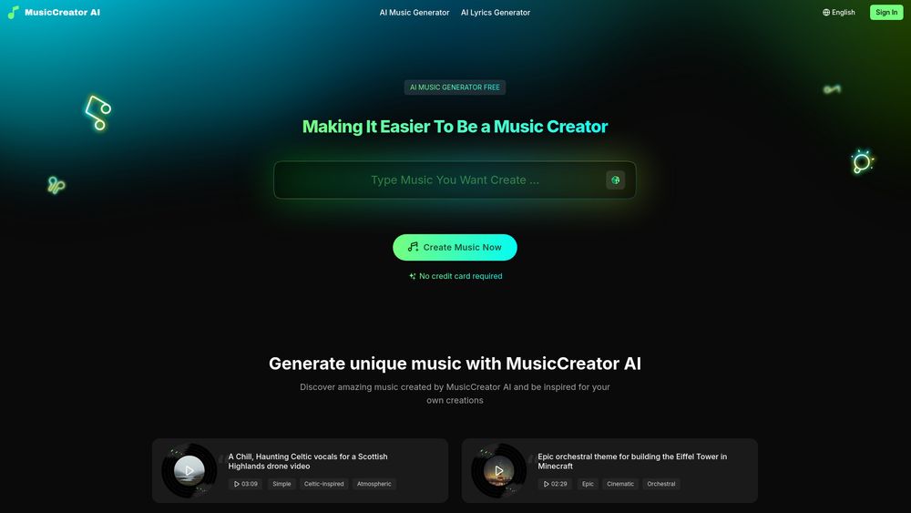 Screenshot of MusicCreator AI