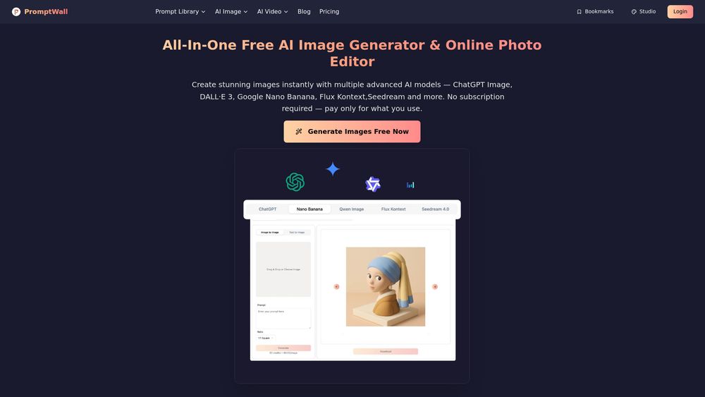 Screenshot of PromptWall：All-in-one AI Image Generator
