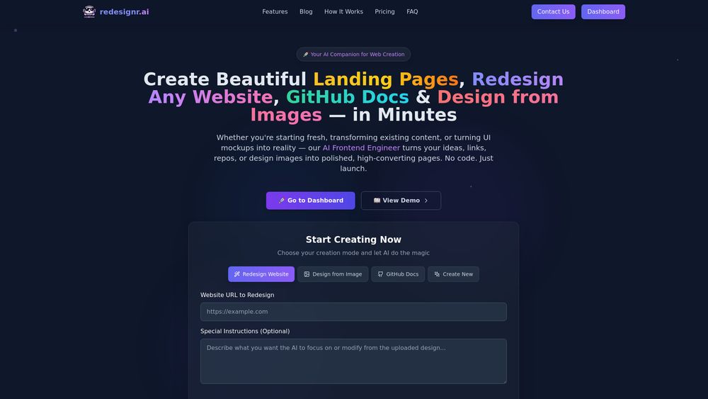 Screenshot of Redesignr Ai - landing page builder and website redesign