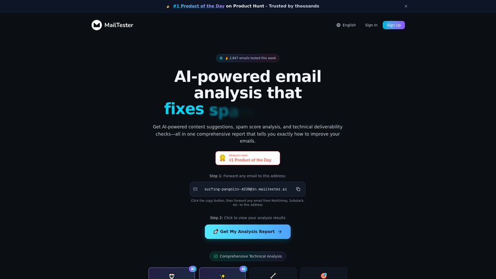 Screenshot of MailTester.AI