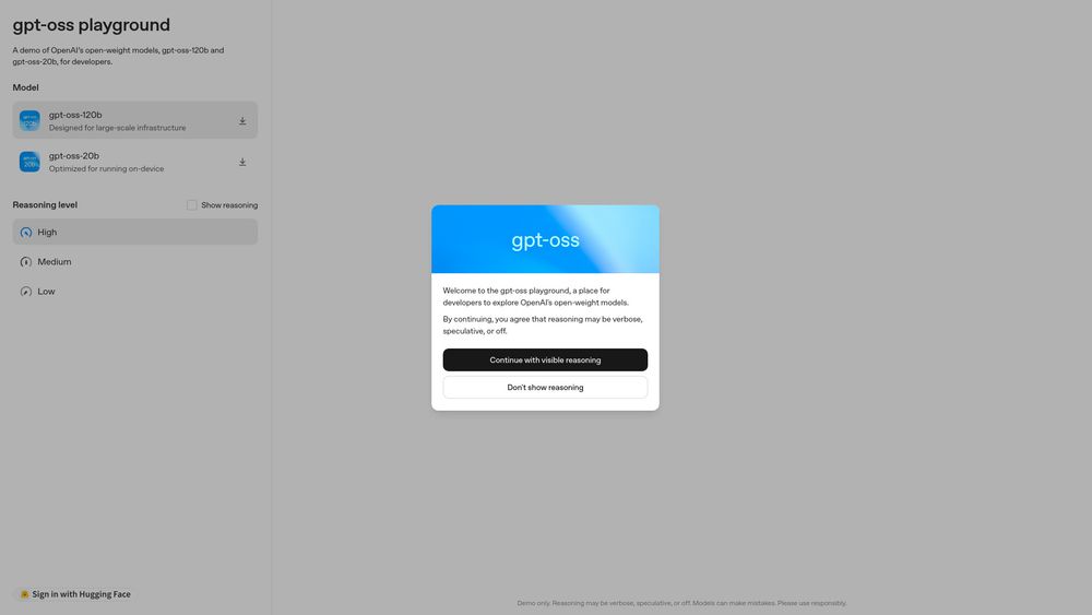 Screenshot of gpt-oss playground