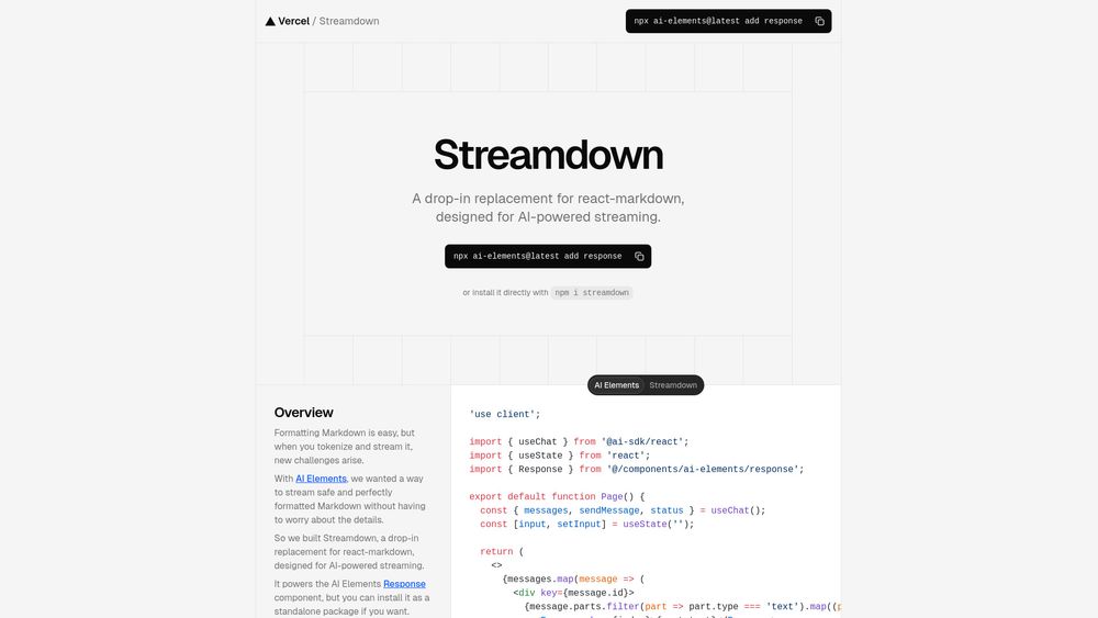 Screenshot of Streamdown