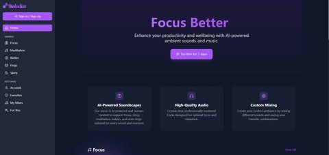 Screenshot of Melodiez: AI Music for Focus