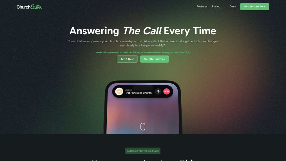 Screenshot of ChurchCalls.ai