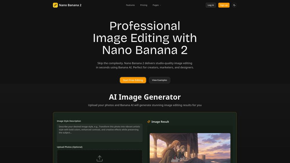 Screenshot of Nano Banana 2 - AI Image Editing & Generation Tool