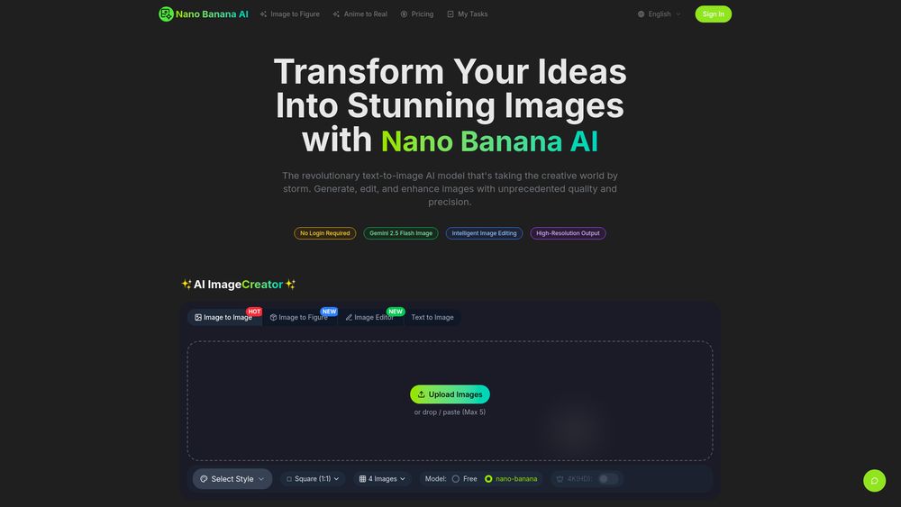 Screenshot of Nano Banana AI - Free Gemini 2.5 Flash Image Editor and Generator