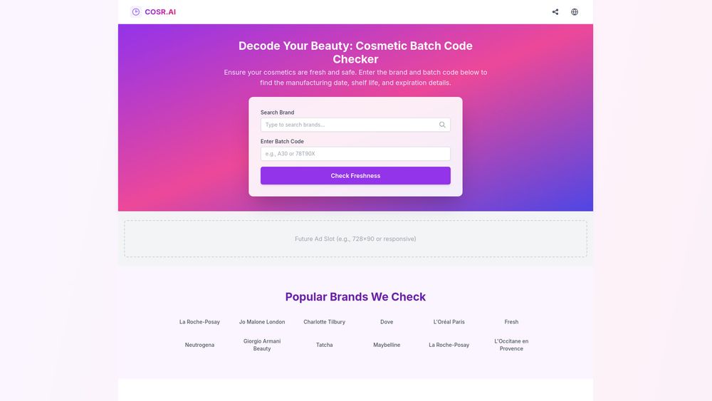 Screenshot of Cosmetic Batch Code Checker