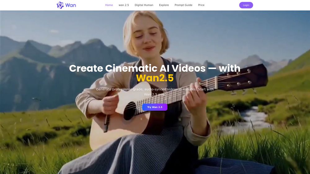 Screenshot of Wan 2.5: Leading AI Video Generation Model (Wan 2.5)|Wan AI Screenshot of Wan 2.5: Leading AI Video Generation Model (Wan 2.5)|Wan AI