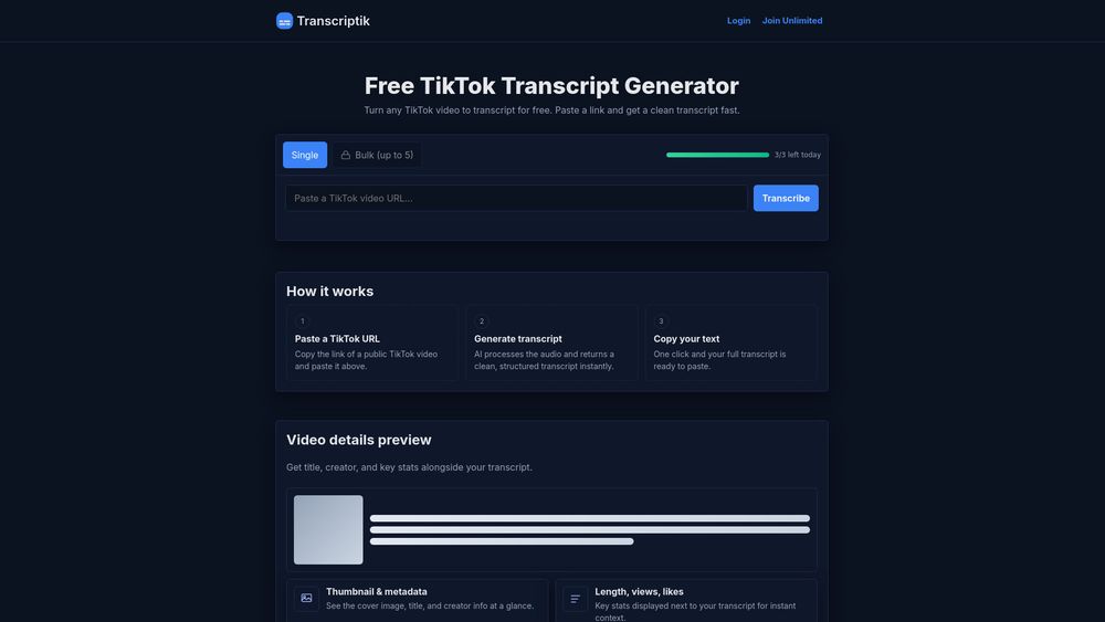 Screenshot of Transcriptik AI