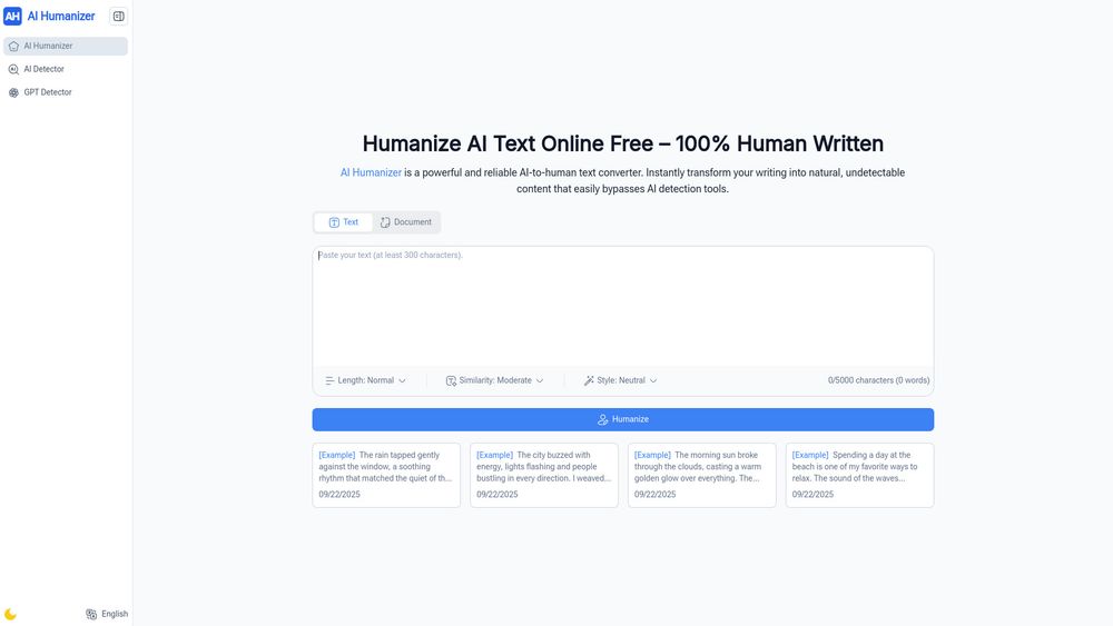 Screenshot of AI Humanizer: Free Humanize AI text Online, Unlimited & No Sign-up
