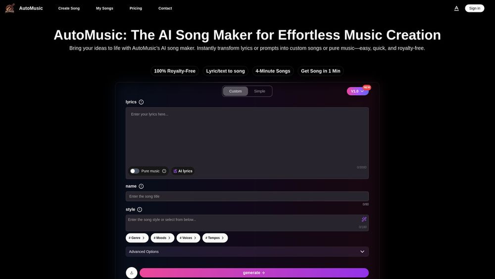 Screenshot of AI Song Maker : Your AI Music Generator | Automusic