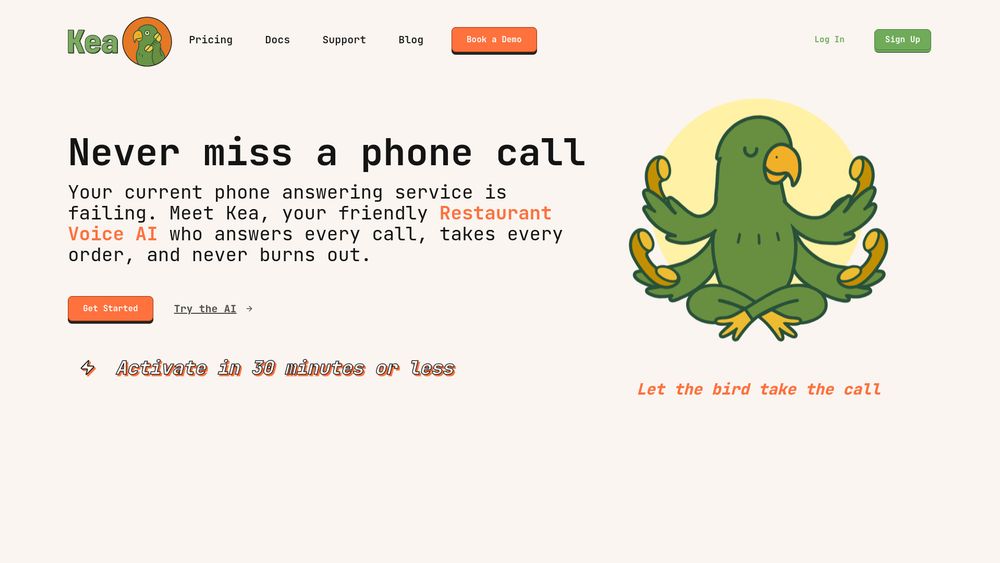 Screenshot of Kea AI - 24/7 Voice AI for Restaurants