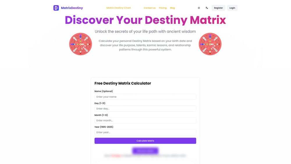 Screenshot of Destiny Matrix Chart Calculator