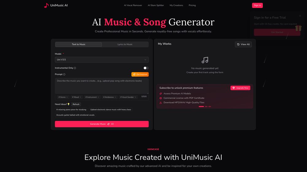 Screenshot of UniMusic AI