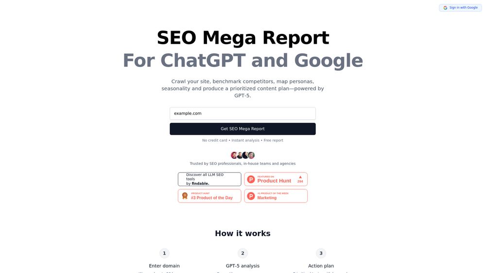 Screenshot of SEO Mega Report