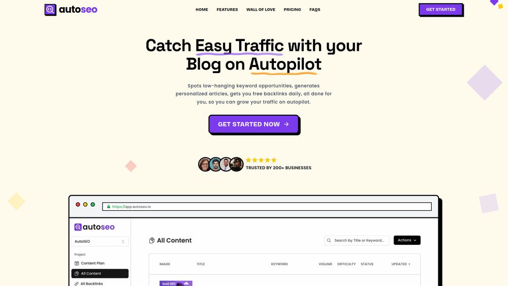 Screenshot of AutoSEO: Get traffic with auto SEO on Autopilot