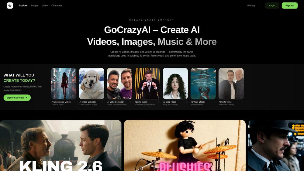 Screenshot of GoCrazyAI – AI Video Generator
