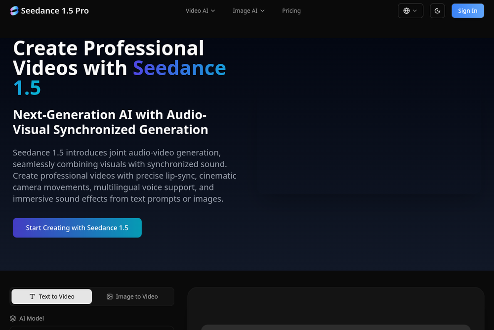 Screenshot of Seedance 1.5