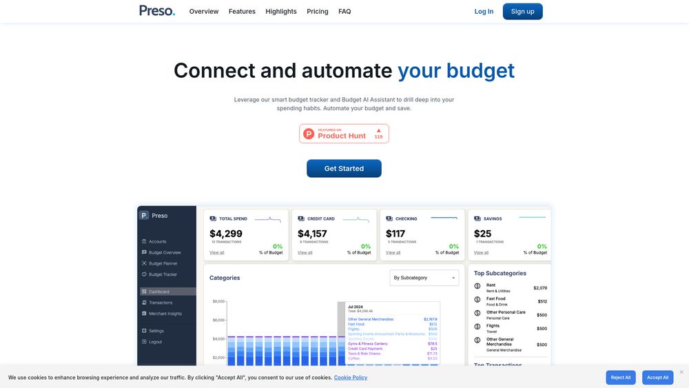 Screenshot of Preso Budget