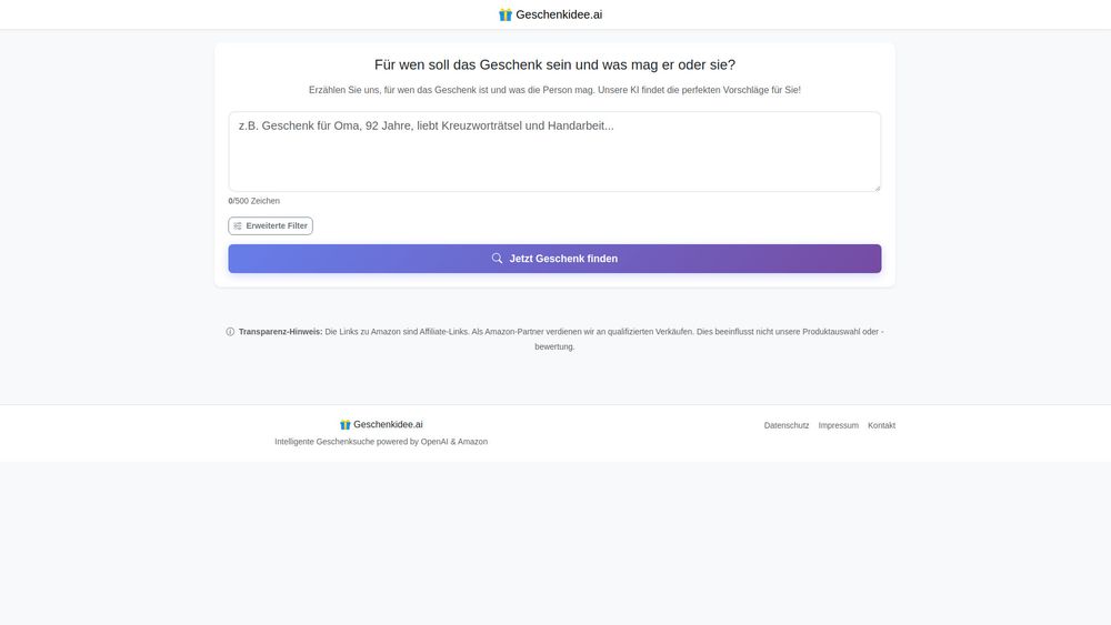 Screenshot of Geschenkidee.ai
