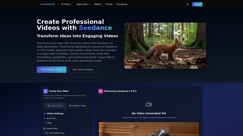 Screenshot of Seedance AI Video Generator - Professional Videos
