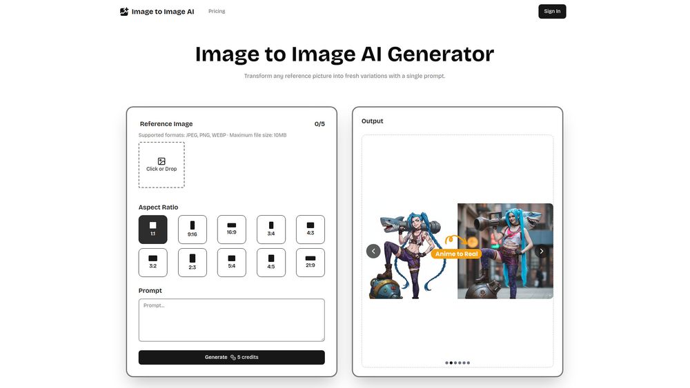 Screenshot of Image to Image AI – Free AI Image-to-Image Generator Screenshot of Image to Image AI – Free AI Image-to-Image Generator