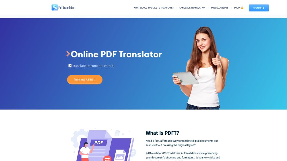 Screenshot of PDFT.AI: Online PDF Translator