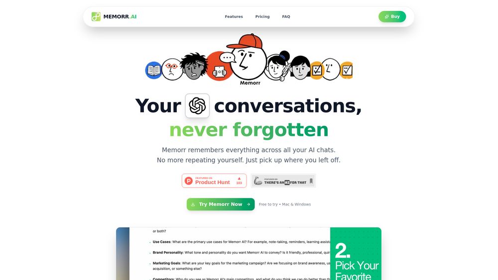 Screenshot of Memorr.ai