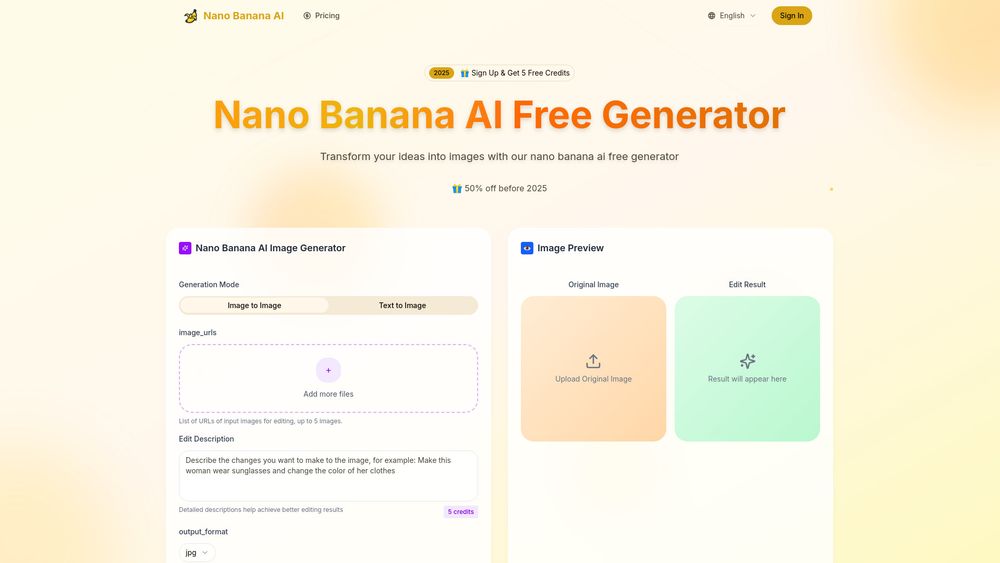 Screenshot of nano banana ai free