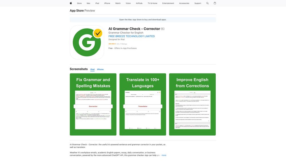 Screenshot of AI Grammar Checker for iOS